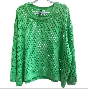 H&M Loose-Fit Sweater In A Soft Hole Knit. Green. Size 3X